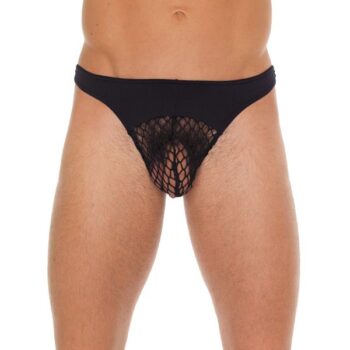 Mens Black GString With Net Pouch