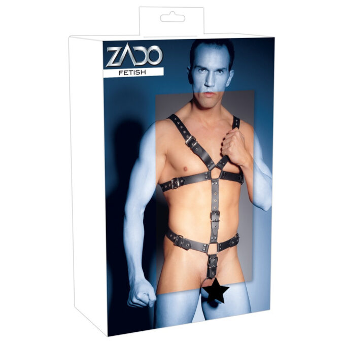Zado Mens Leather Adjustable Harness With Cock Ring - Image 4