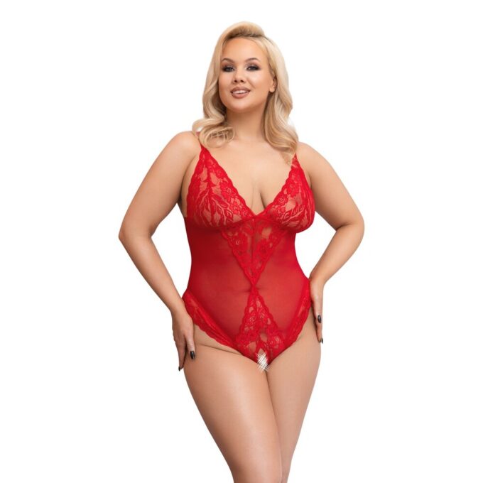 Cottelli Curves Crotchless Bodysuit Red