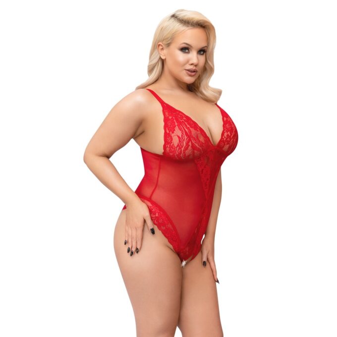 Cottelli Curves Crotchless Bodysuit Red - Image 2