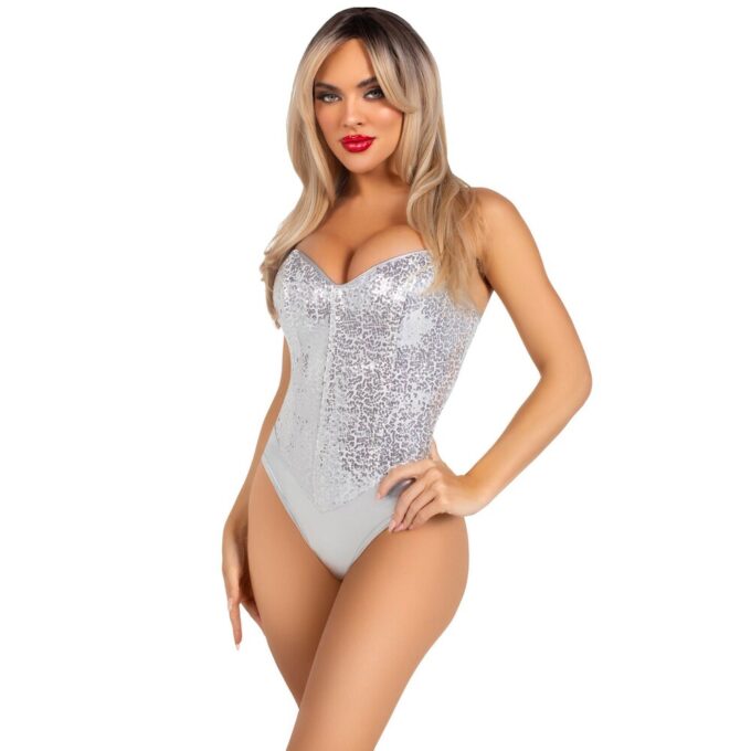 Leg Avenue Sequin Boned Bodysuit Silver - Image 2