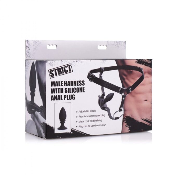 XR Strict Male Cock Ring Harness with Silicone Anal Plug - Image 4