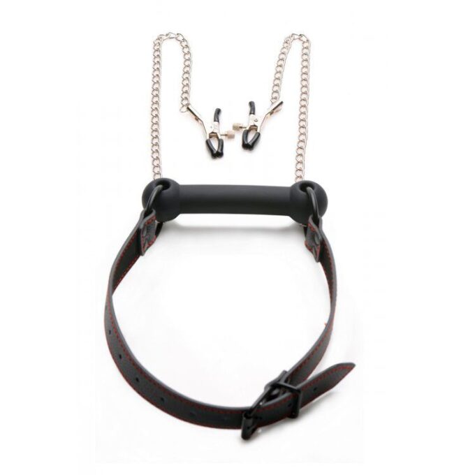 XR Silicone Bit Gag with Nipple Clamps - Image 2