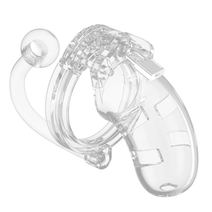 Man Cage 10 3.5 Inch Clear Chastity Cage With Anal Plug