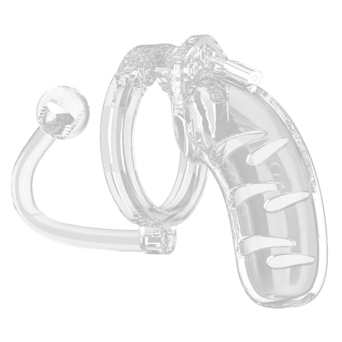 Man Cage 11 4.5 Inch Clear Chastity Cage With Anal Plug