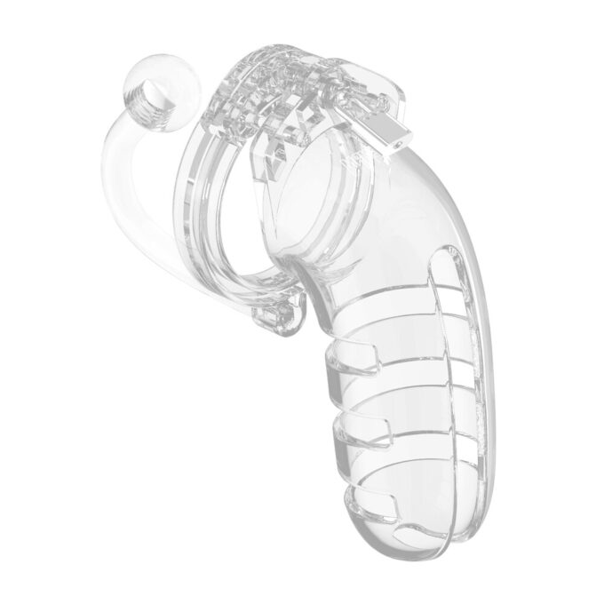 Man Cage 12 5.5 Inch Clear Chastity Cage With Anal Plug