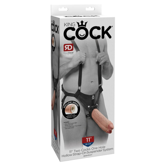 King Cock 11 Inch Flesh Two Cocks One Hole Hollow StrapOn - Image 4